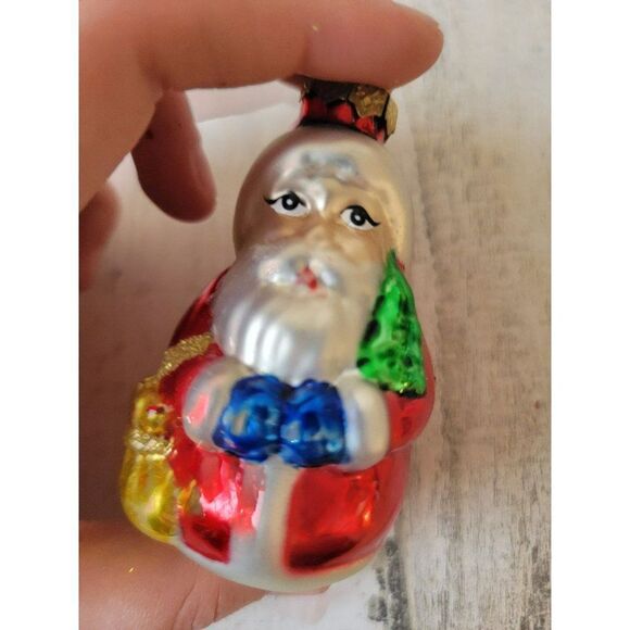 Santa toy sack pine tree blown glass ornament Xmas - Picture 1 of 5